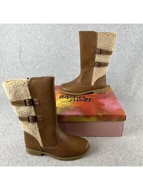 Rachel Shoes Girls Raleigh Tall Winter Sherpa Faux Leather Boots Size 13 kids